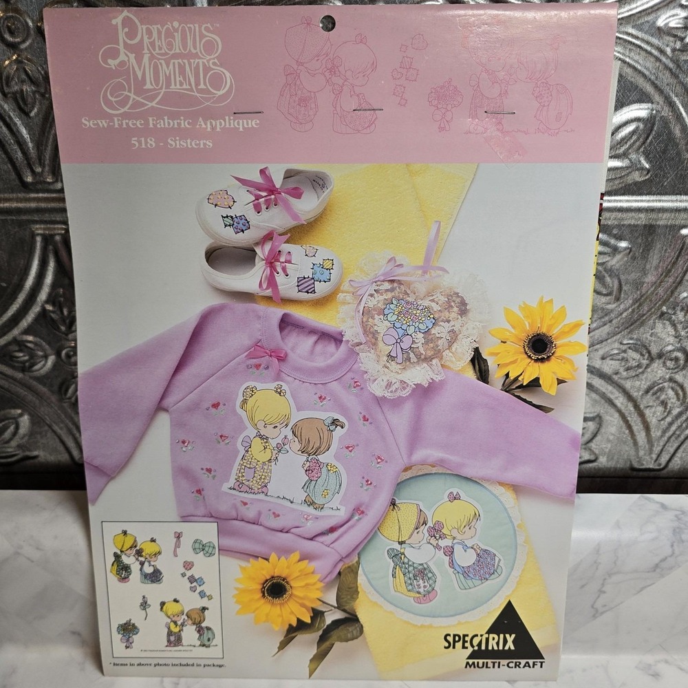 Vtg 1990's Precious Moments Sew Free Fabric Applique - Sisters #518 NEW